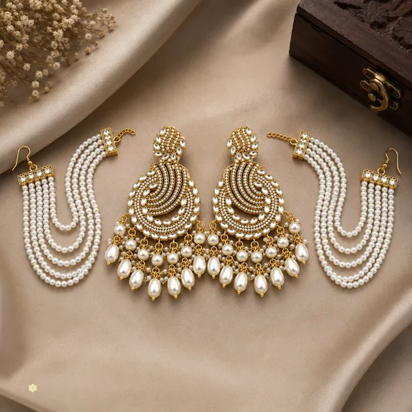 Gold_White_Alloy_Pearl_Chandelier_Bridal_Earrings_Set_For_Women