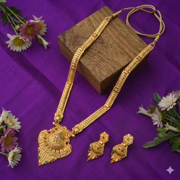Gold_Alloy_Long_Temple_Style_Necklace_And_Earrings_Set_For_Women