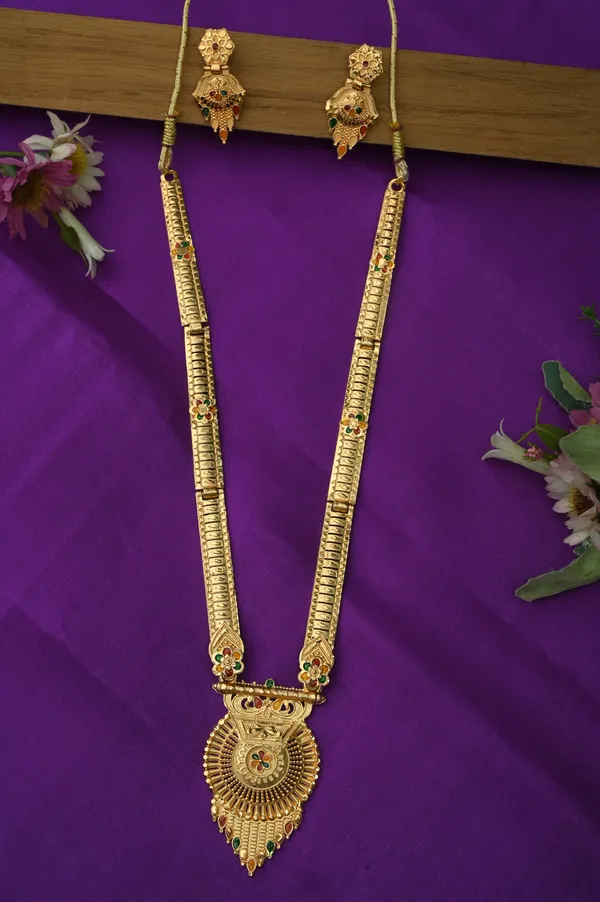 Gold_Alloy_Long_Floral_Stone_Accent_Necklace_And_Earrings_Set_For_Women
