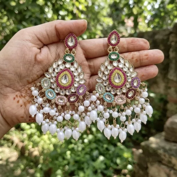 Multicolour_Alloy_Stone_Studded_Pearl_Drop_Earrings_For_Women