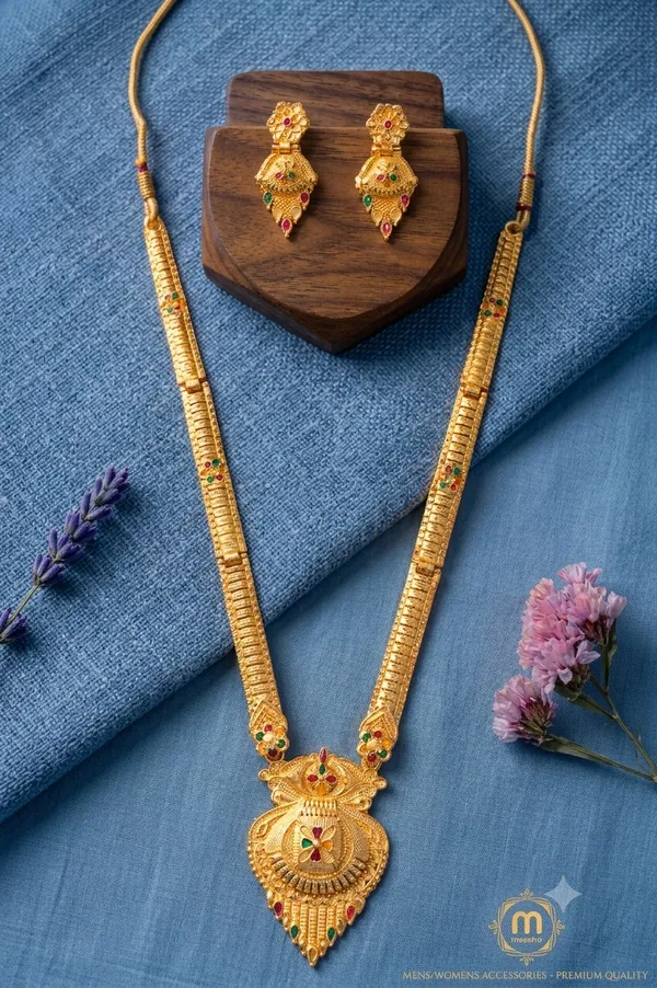 Gold_Alloy_Long_Traditional_Necklace_And_Earrings_Set_For_Women