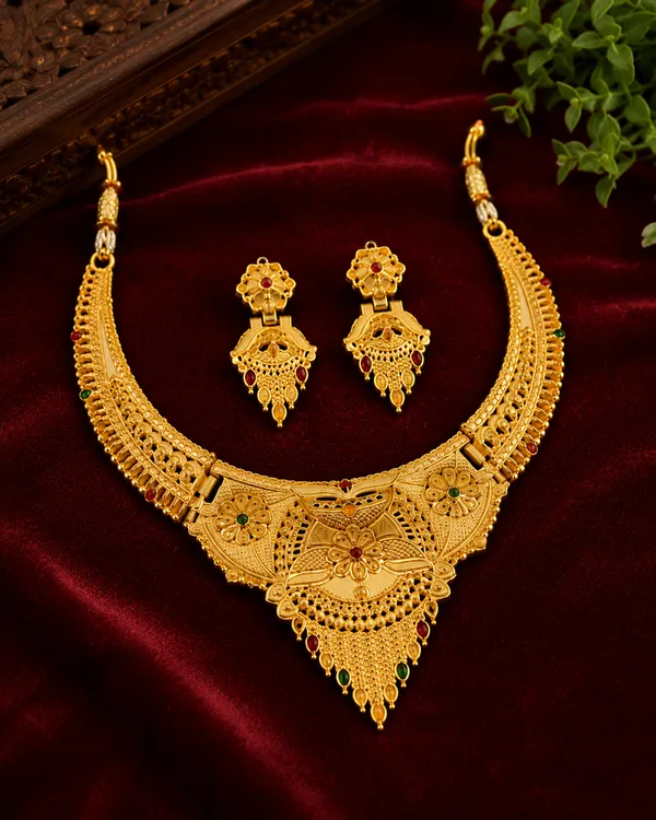 Gold_Alloy_Traditional_Floral_Necklace_And_Earrings_Set_For_Women
