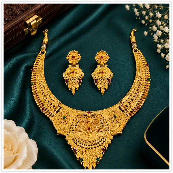 Gold_Alloy_Traditional_Floral_Necklace_And_Earrings_Set_For_Women