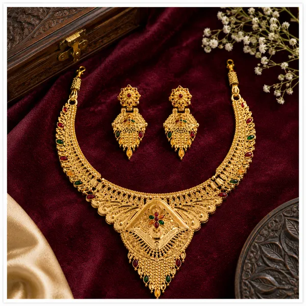 Gold_Alloy_Traditional_Necklace_And_Earrings_Set_For_Women