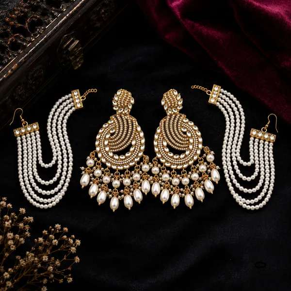 Gold_White_Alloy_Pearl_Chandelier_Bridal_Earrings_Set_For_Women