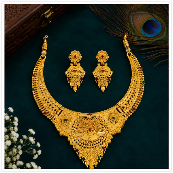 Gold_Alloy_Traditional_Floral_Necklace_And_Earrings_Set_For_Women