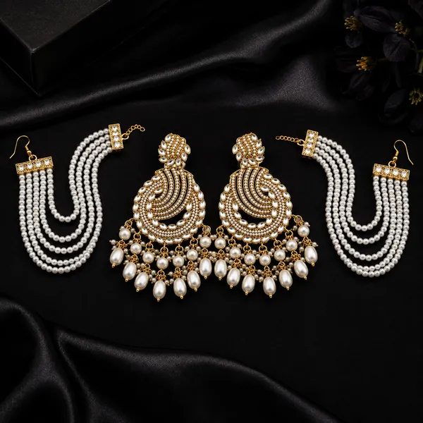 Gold_White_Alloy_Pearl_Chandelier_Bridal_Earrings_Set_For_Women