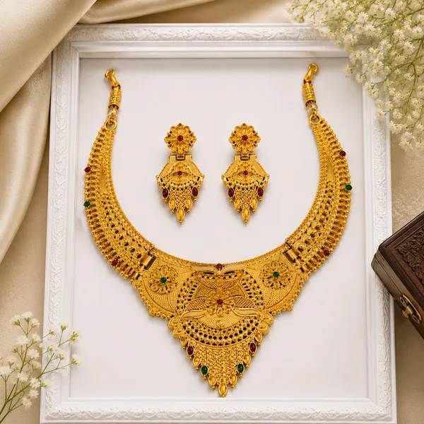 Gold_Alloy_Traditional_Floral_Necklace_And_Earrings_Set_For_Women