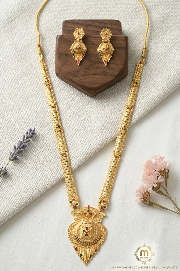 Gold_Alloy_Long_Traditional_Necklace_And_Earrings_Set_For_Women