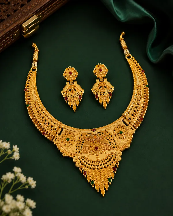 Gold_Alloy_Traditional_Floral_Necklace_And_Earrings_Set_For_Women
