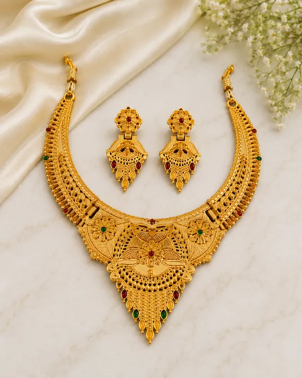 Gold_Alloy_Traditional_Floral_Necklace_And_Earrings_Set_For_Women