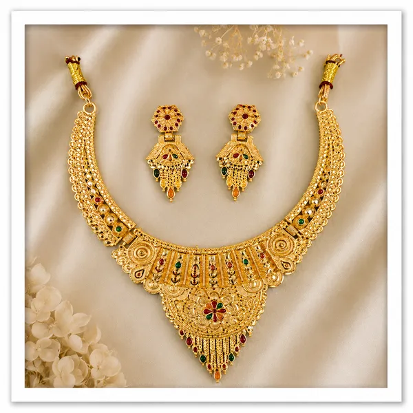 Gold_Alloy_Layered_Traditional_Necklace_And_Earrings_Set_For_Women