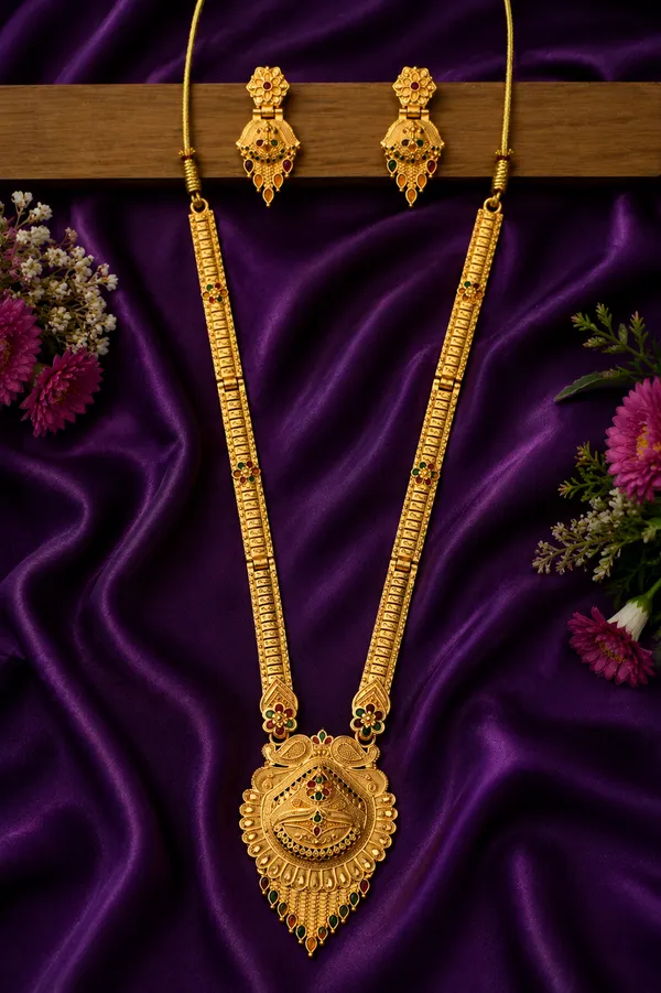 Gold_Alloy_Long_Filigree_Traditional_Necklace_And_Earrings_Set_For_Women