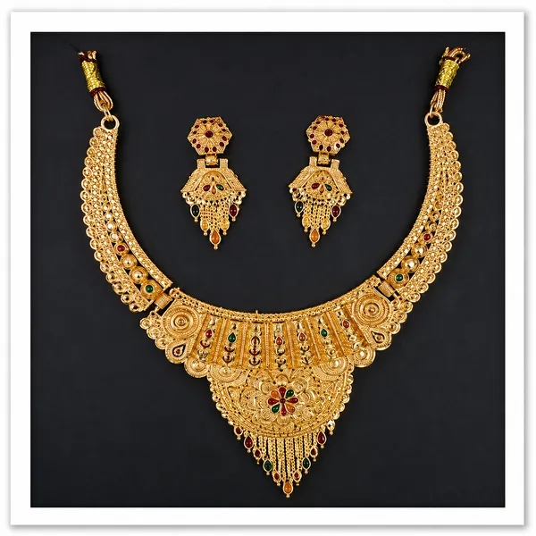 Gold_Alloy_Layered_Traditional_Necklace_And_Earrings_Set_For_Women