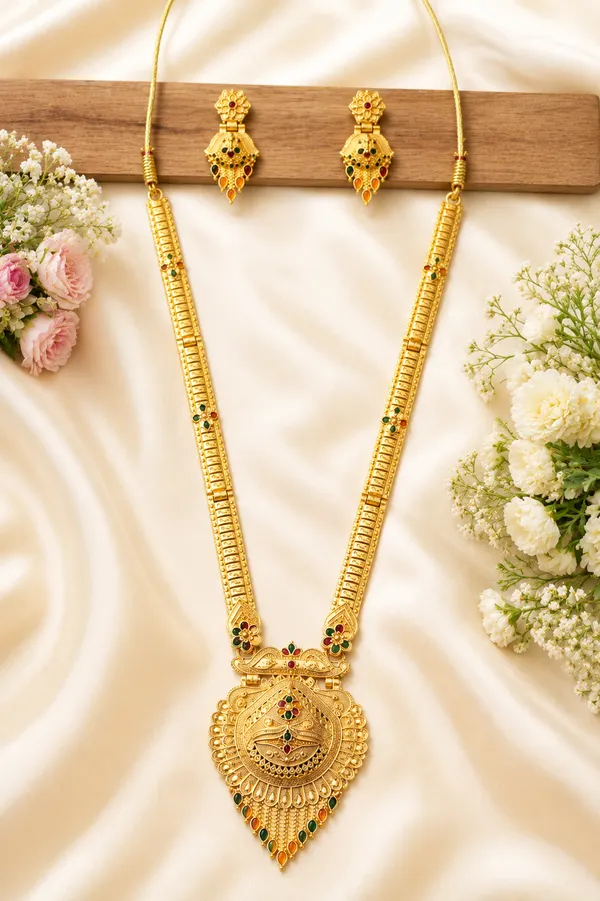 Gold_Alloy_Long_Filigree_Traditional_Necklace_And_Earrings_Set_For_Women