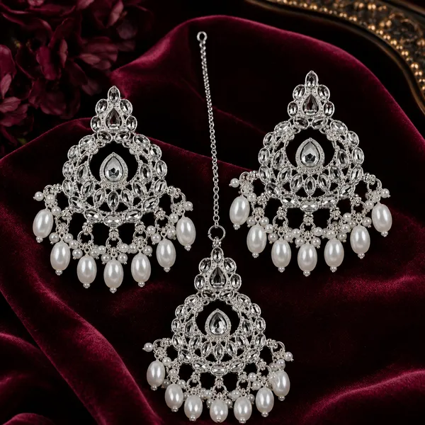 Silver_Alloy_Pearl_Chandelier_Earrings_And_Maang_Tikka_Set_For_Women