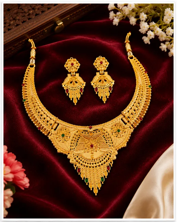 Gold_Alloy_Traditional_Floral_Necklace_And_Earrings_Set_For_Women