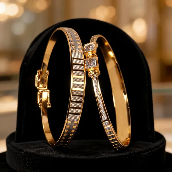 Gold_Brass_Geometric_Textured_Bangle_Set_For_Women