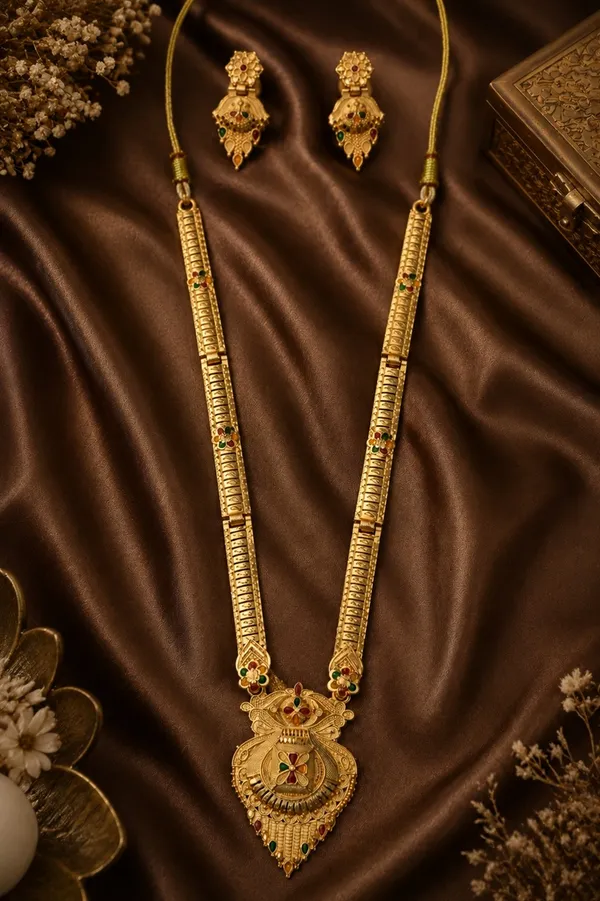 Gold_Alloy_Long_Traditional_Necklace_And_Earrings_Set_For_Women