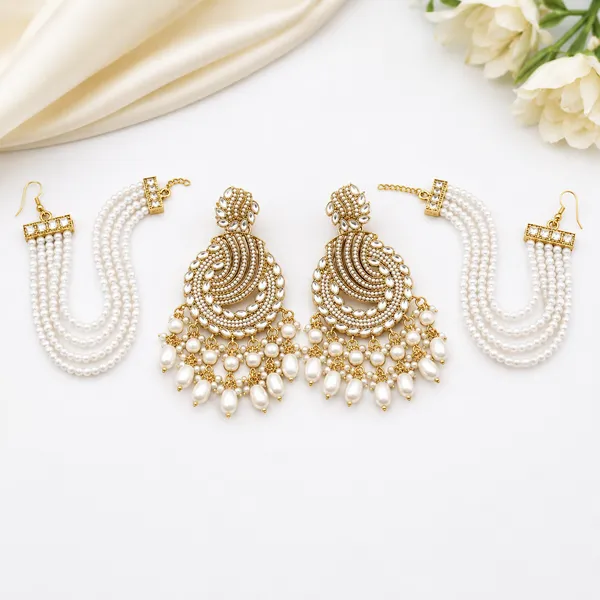 Gold_White_Alloy_Pearl_Chandelier_Bridal_Earrings_Set_For_Women