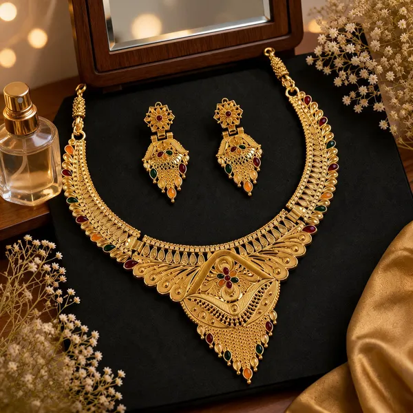 Gold_Alloy_Traditional_Necklace_And_Earrings_Set_For_Women