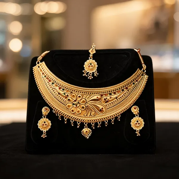 Gold_Alloy_Floral_Necklace_Earrings_And_Maang_Tikka_Set_For_Women