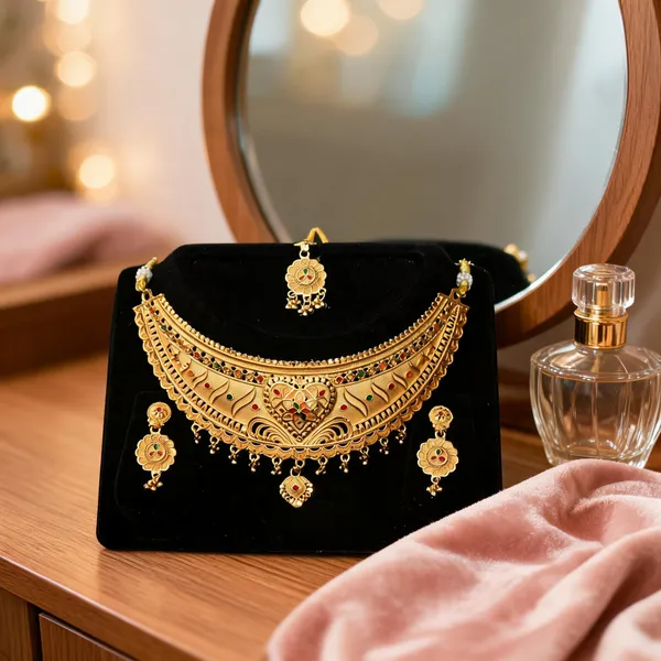 Gold_Alloy_Bridal_Necklace_Earrings_And_Maang_Tikka_Set_For_Women