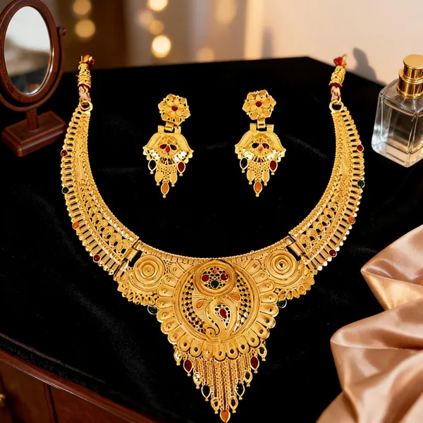 Gold_Alloy_Stone_Accent_Traditional_Necklace_And_Earrings_Set_For_Women