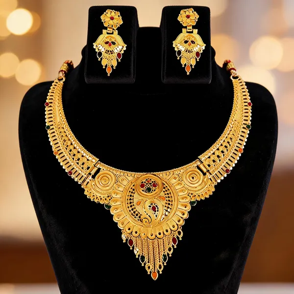 Gold_Alloy_Stone_Accent_Traditional_Necklace_And_Earrings_Set_For_Women