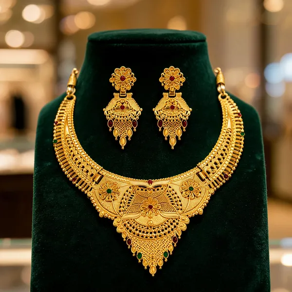 Gold_Alloy_Traditional_Floral_Necklace_And_Earrings_Set_For_Women
