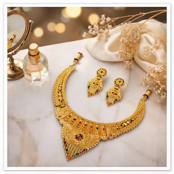 Gold_Alloy_Layered_Traditional_Necklace_And_Earrings_Set_For_Women
