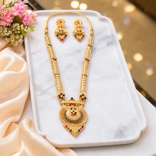 Gold_Alloy_Long_Floral_Stone_Accent_Necklace_And_Earrings_Set_For_Women