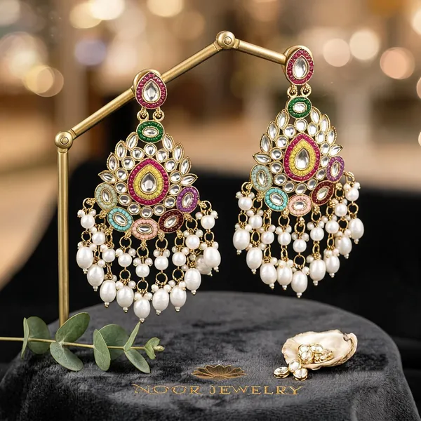 Multicolour_Alloy_Stone_Studded_Pearl_Drop_Earrings_For_Women