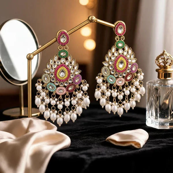 Multicolour_Alloy_Stone_Studded_Pearl_Drop_Earrings_For_Women
