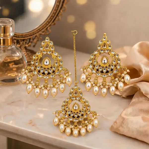 Gold_White_Alloy_Stone_Studded_Pearl_Earrings_And_Maang_Tikka_Set_For_Women