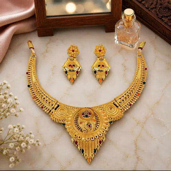Gold_Alloy_Filigree_Stone_Accent_Necklace_And_Earrings_Set_For_Women