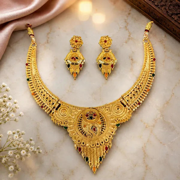 Gold_Alloy_Filigree_Stone_Accent_Necklace_And_Earrings_Set_For_Women