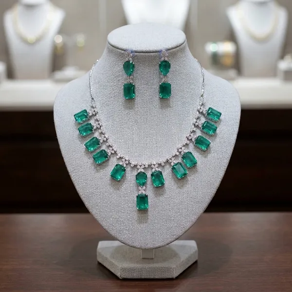 Green_Silver_Graduated_Stone_Statement_Necklace_&_Earrings_Set_For_Women