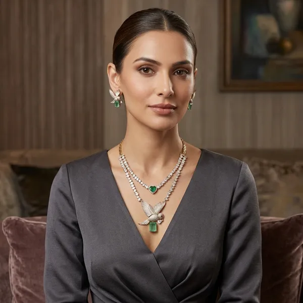 Gold_Green_Stone_Bird_Motif_Necklace_&_Earrings_Set_For_Women