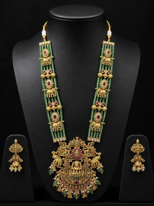 Green_Gold_Beaded_Traditional_Necklace_Set_For_Women