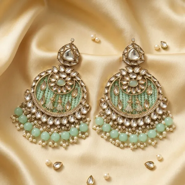 Mint_Green_Gold_Layered_Chandelier_Earrings_For_Women