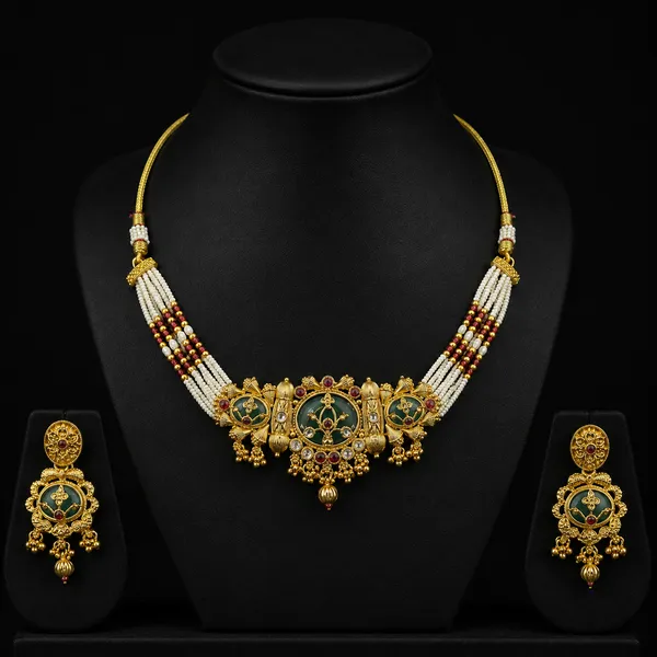 Gold_Multicolor_Meenakari_Choker_Necklace_Earrings_Set_For_Women