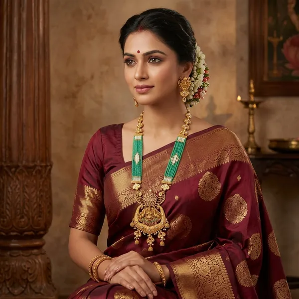 Gold_Green_Beaded_Temple_Jewellery_Set_For_Women