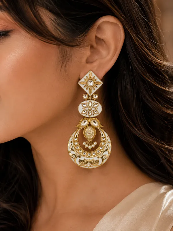 Gold_White_Floral_Crescent_Drop_Earrings_For_Women