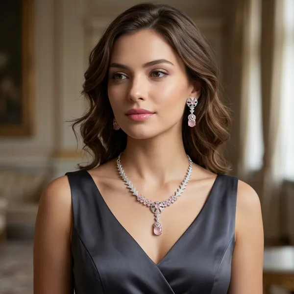 Silver_Pink_Stone_Floral_Necklace_Set_For_Women