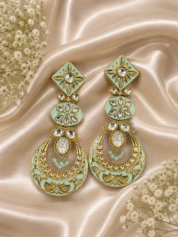 Gold_Mint_Green_Floral_Chandelier_Earrings_For_Women
