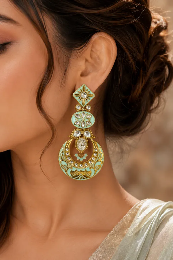 Gold_Mint_Green_Floral_Chandelier_Earrings_For_Women