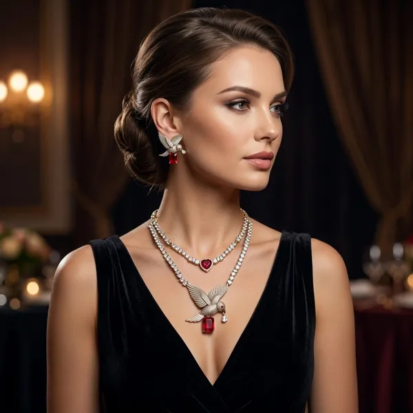 Silver_Red_Stone_Bird_Pendant_Necklace_&_Earrings_Set_For_Women