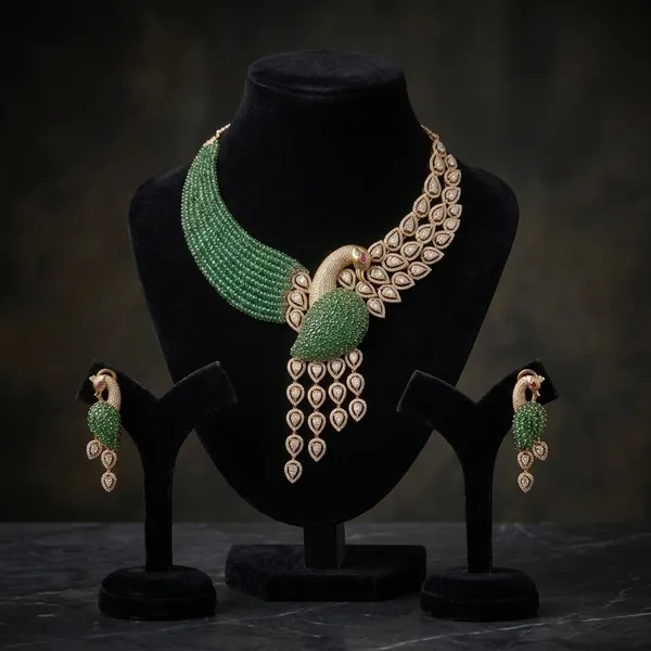 Gold_Green_Beaded_Peacock_Necklace_Set_For_Women