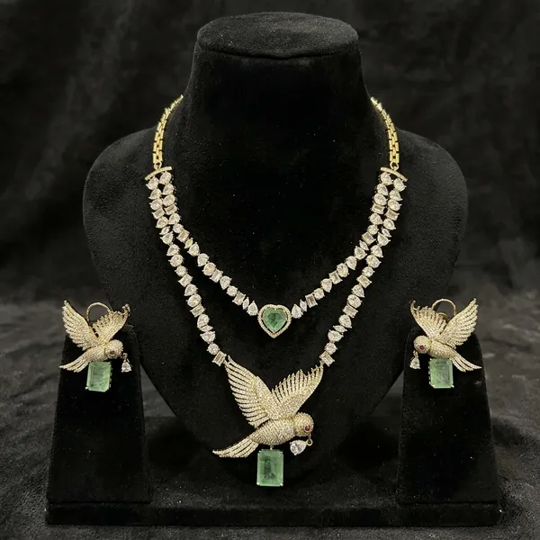 Gold_Green_Stone_Bird_Motif_Necklace_&_Earrings_Set_For_Women